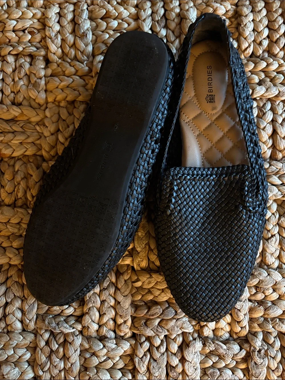 Birdies Black The Starling Woven Slip-On Flats-size 9